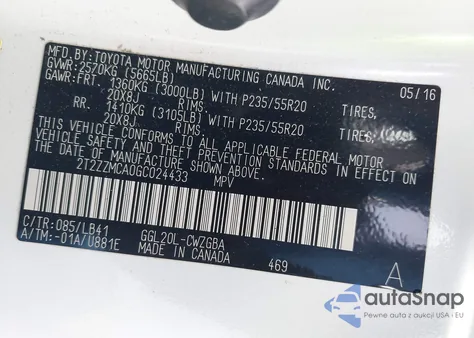 2016 Lexus Rx 350 from USA, damaged, VIN 2T2ZZMCA0GC024433